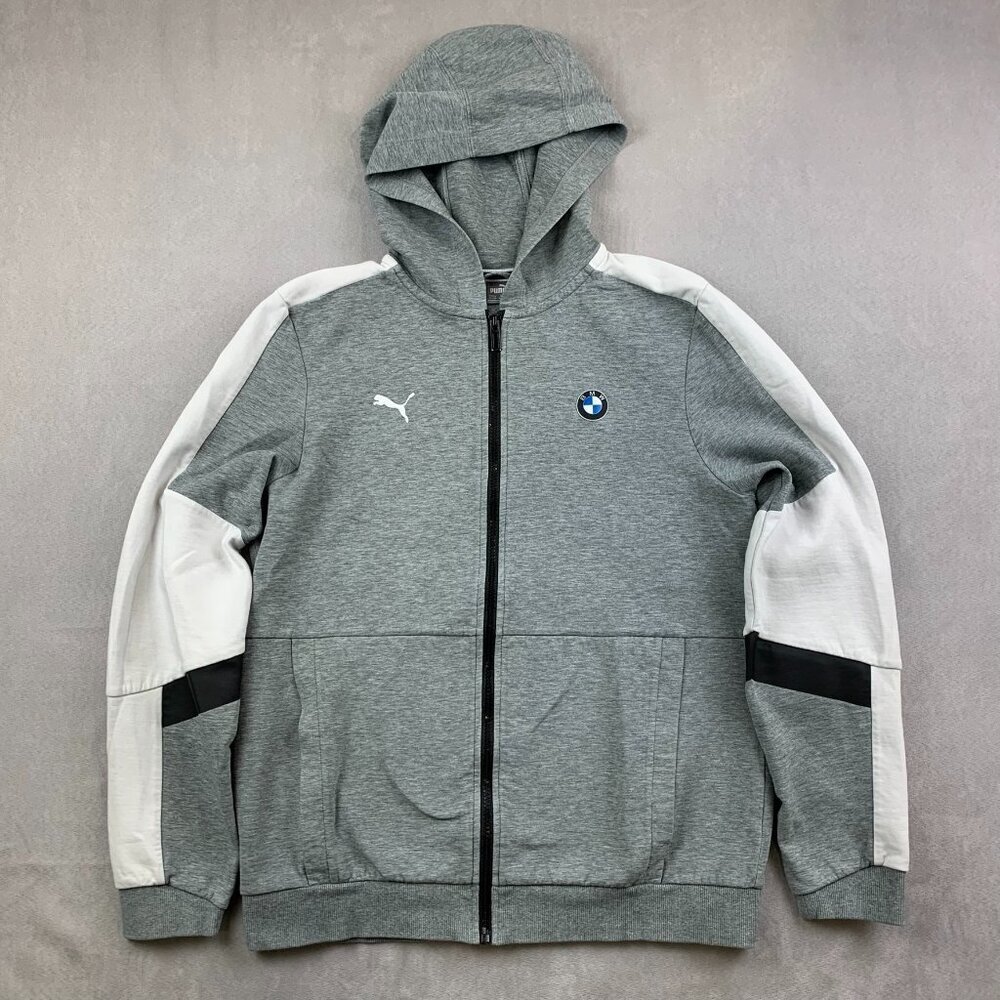 Puma BMW Mens Sweater XL (Fits Medium) Gray Full Zip Hoodie M Motorsport Cars
